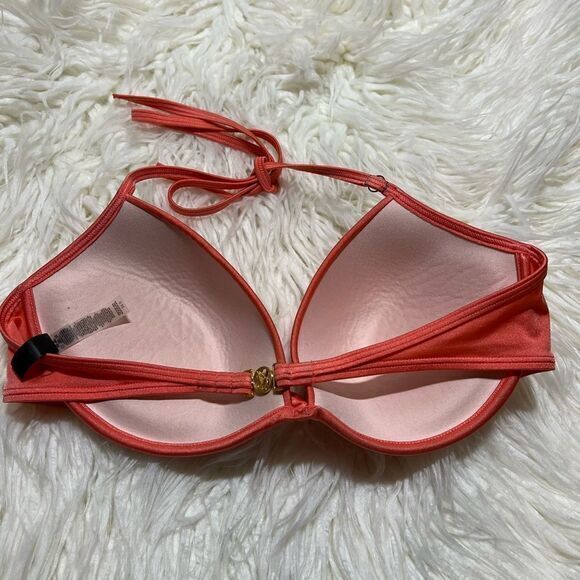 Victoria's Secret Salmon Wired Padded Twisted Halter‎ Bikini Top Womens Size 36D - Picture 2 of 4
